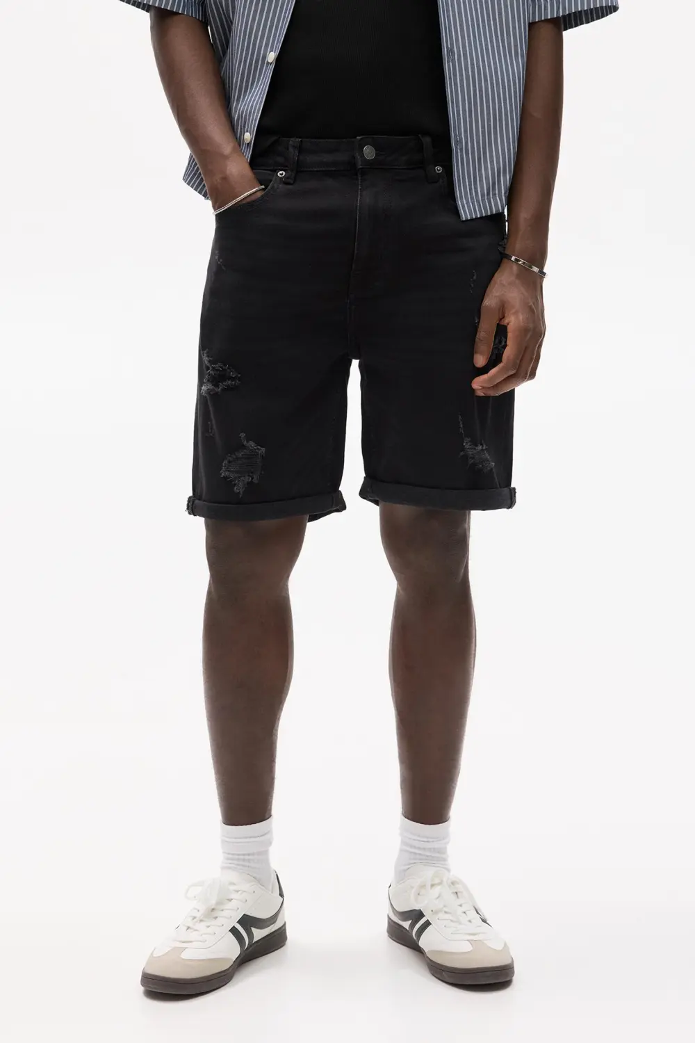 Ripped denim Bermuda shorts