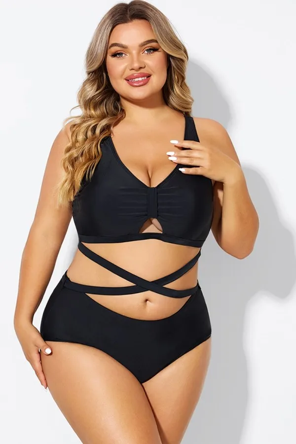 Black Plus Size With Adjustable Straps Sexy Bikini Top
