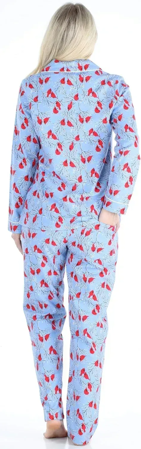 Women's Cotton Flannel Long Sleeve Button-Down Pajamas PJ Set