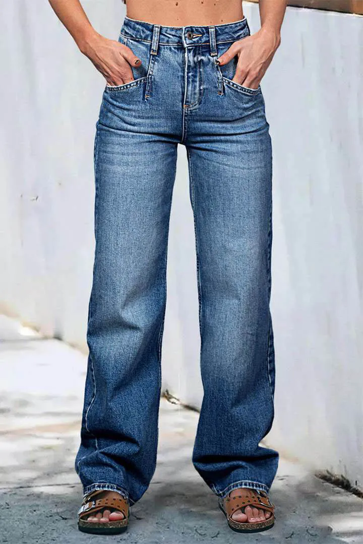 Wash Stretchy High Waist Straight Leg Jeans