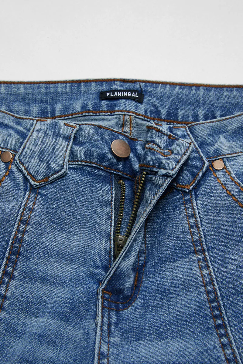 Wash Contrast Stitch Seam Front Low Waist Bootcut Jeans