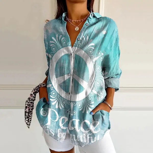 Women's Hippie Peace Print Casual Shirt