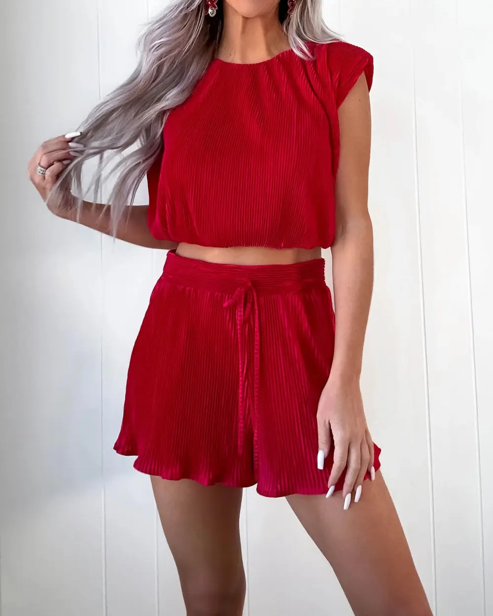 Magic Pleated Shorts Set - Red