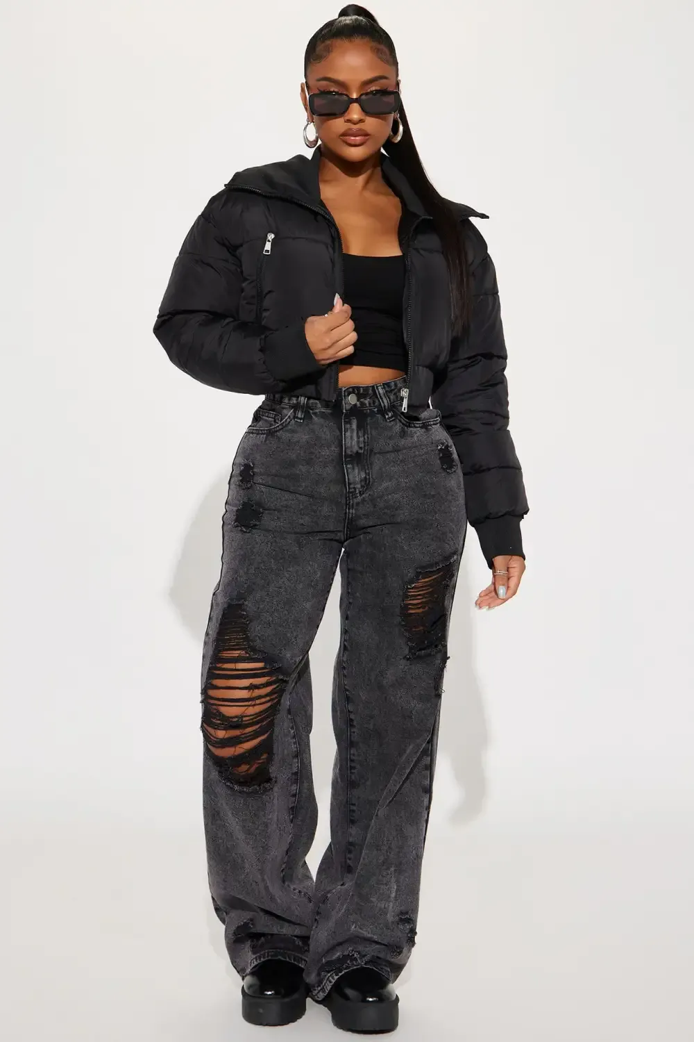 One Wish Only Puffer Jacket - Black