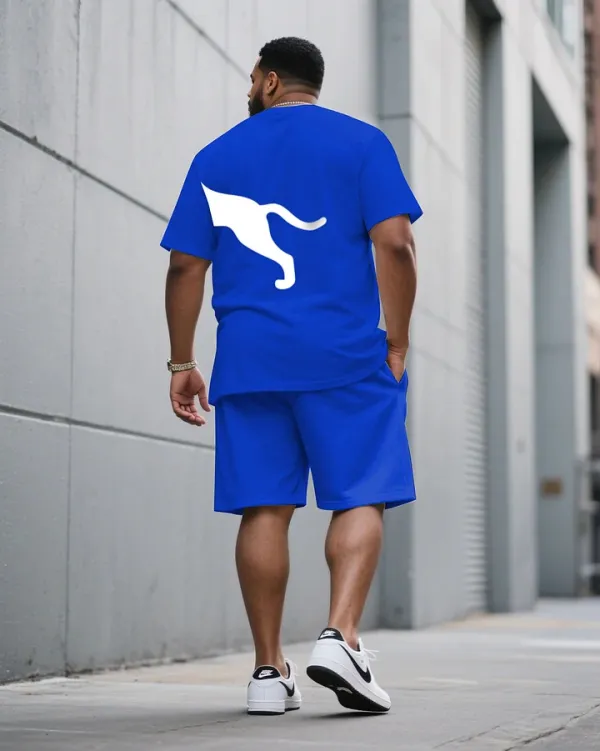 Big & Tall Men Blue Big Logo Front And Back Printed Crew Neck Short Sleeve T-Shirt Shorts Suit
