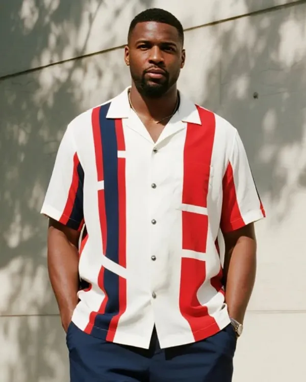 Big & Tall Men's Geometric Print Short Sleeve Shirt and Pants Suit