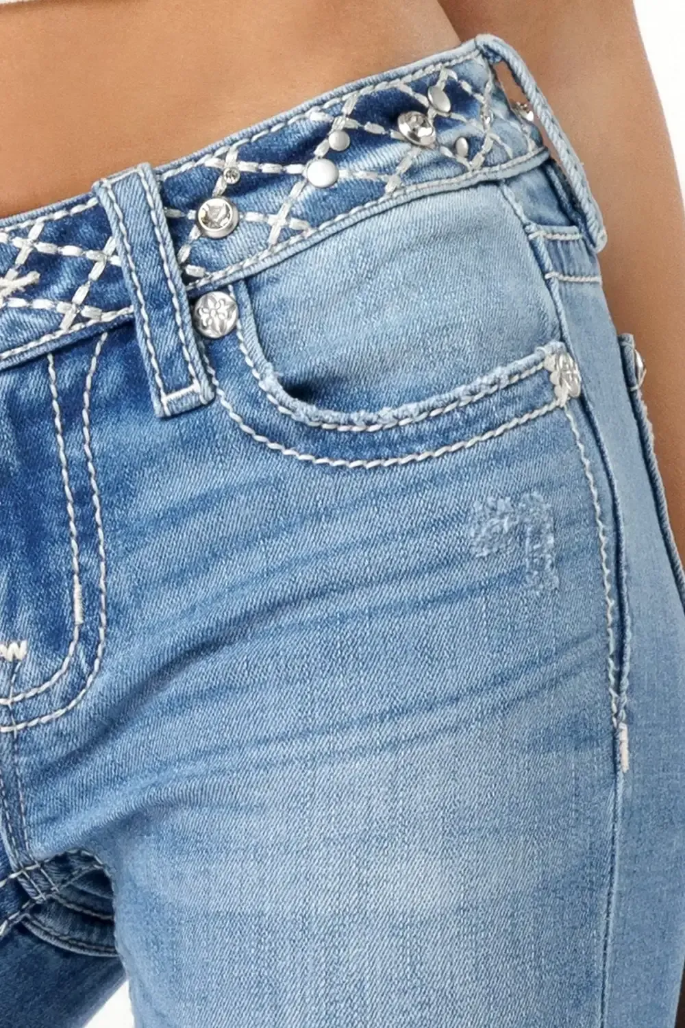 Stitched Belt Bootcut Jeans