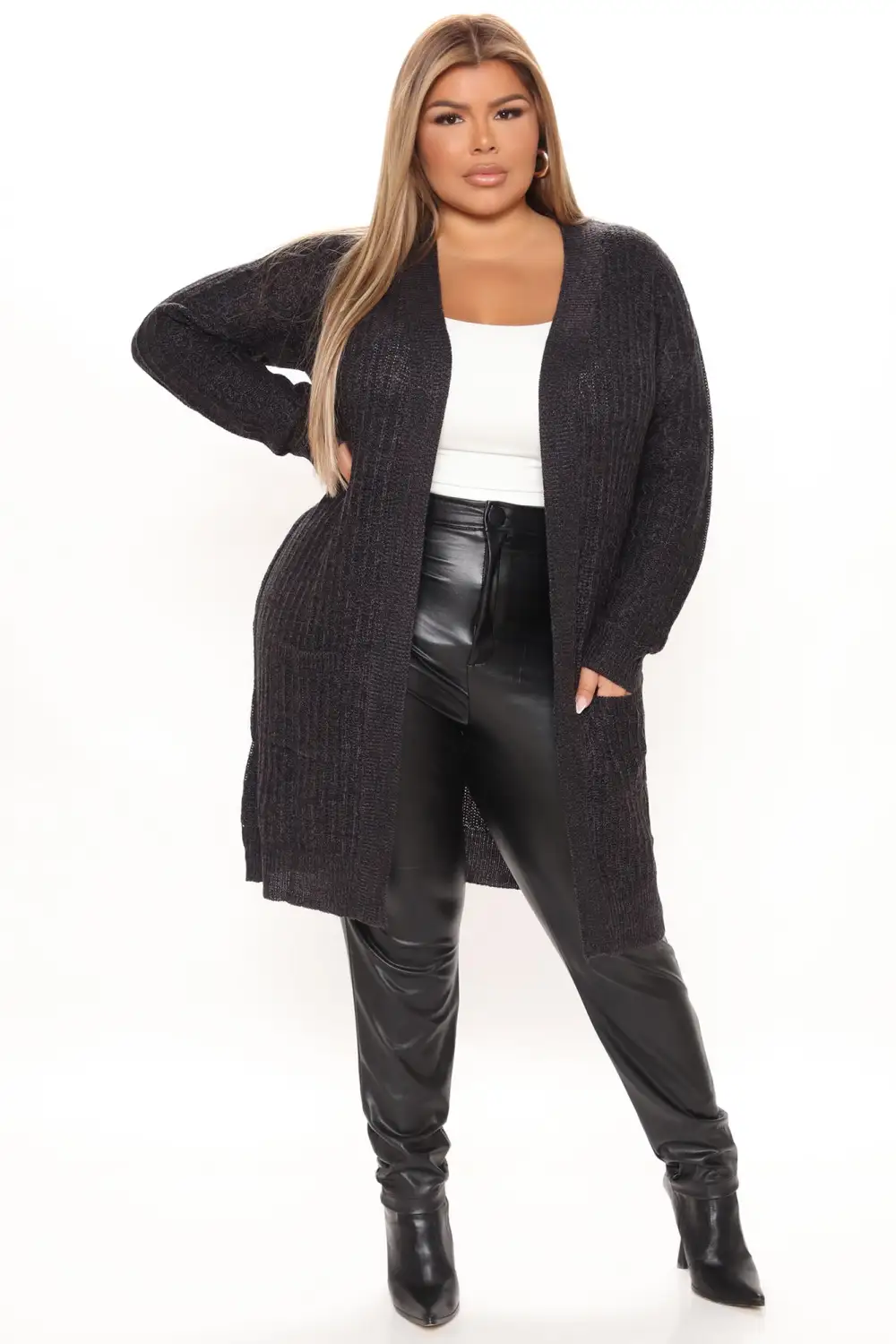 Throw It On Ribbed Cardigan - Black/Charcoal