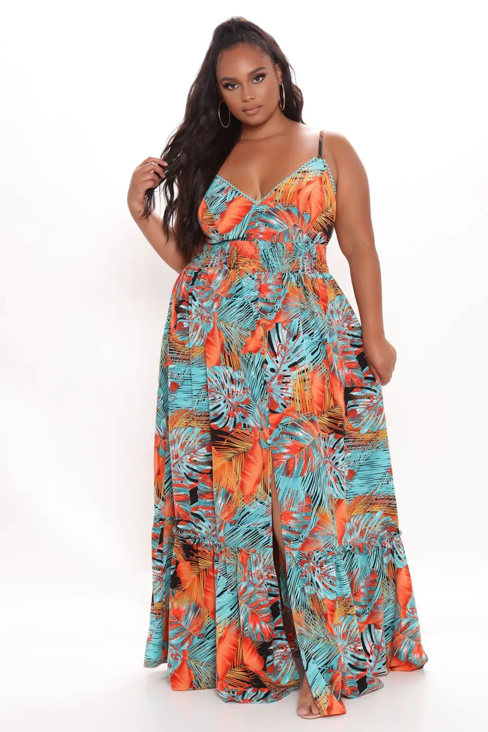 Kiana Tropical Maxi Dress - Black/combo
