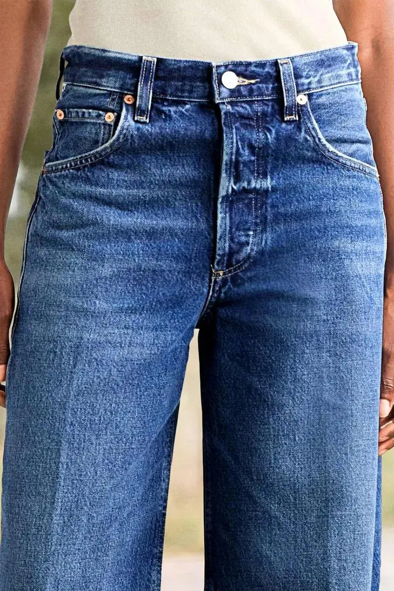 Wash Roll Hem High Rise Straight Leg Jeans