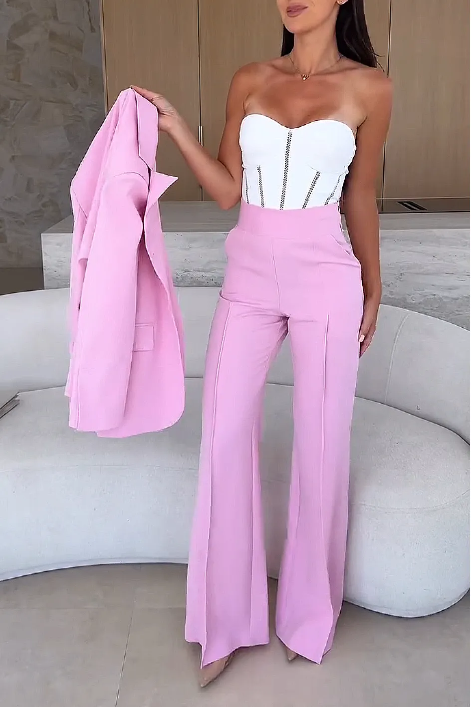 Women'S Solid Color Suit Jacket And Pants Two Piece Set