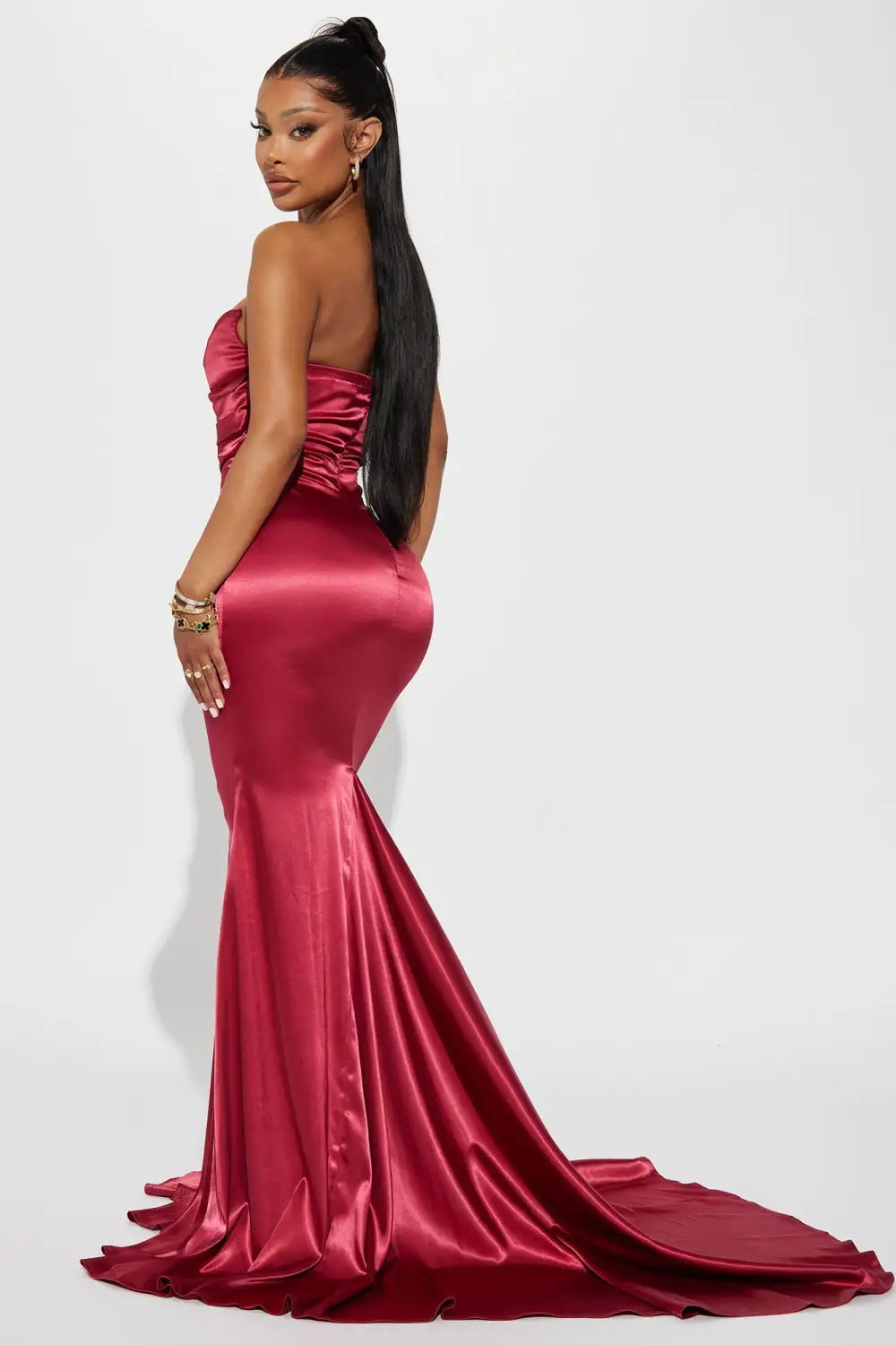 Naomi Satin Maxi Gown - Wine