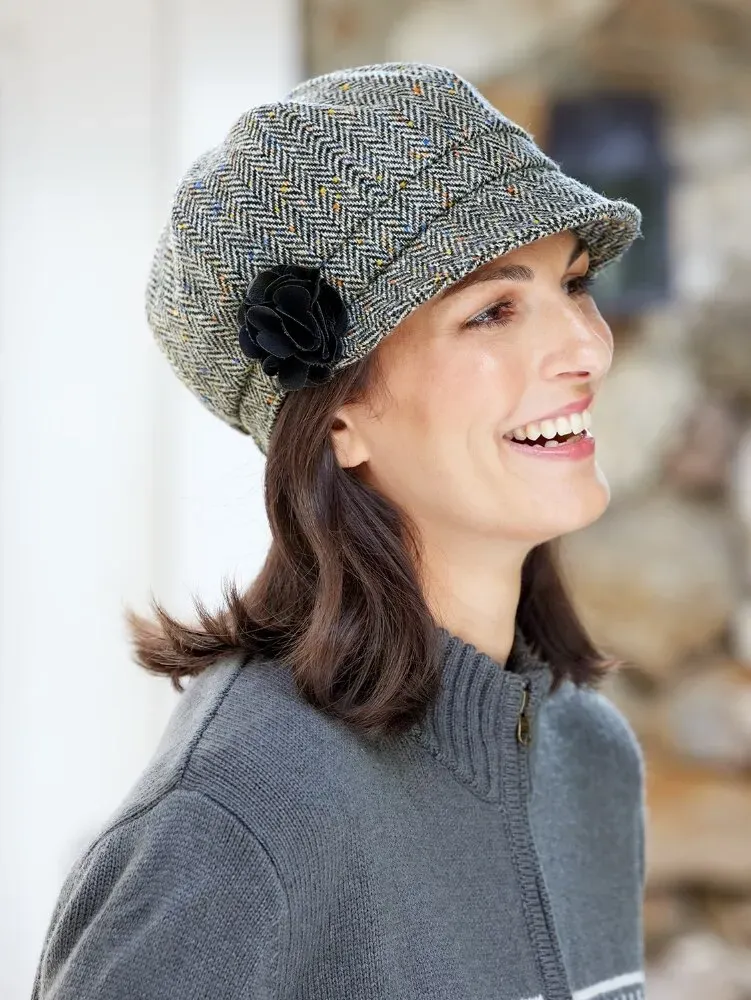 Women's Irish Wool Herringbone Newsboy Cap