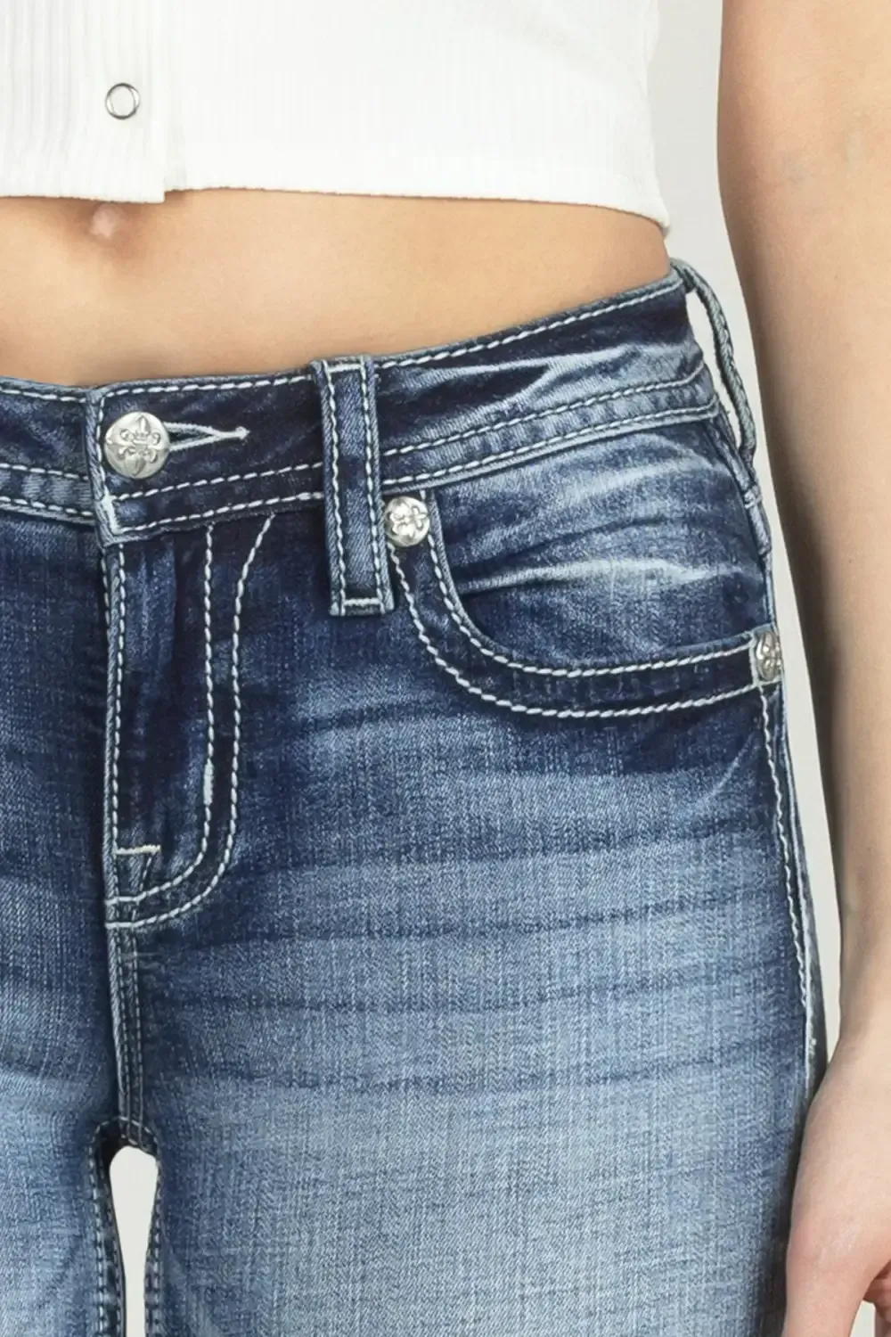 Bordered Leaves Bootcut Denim