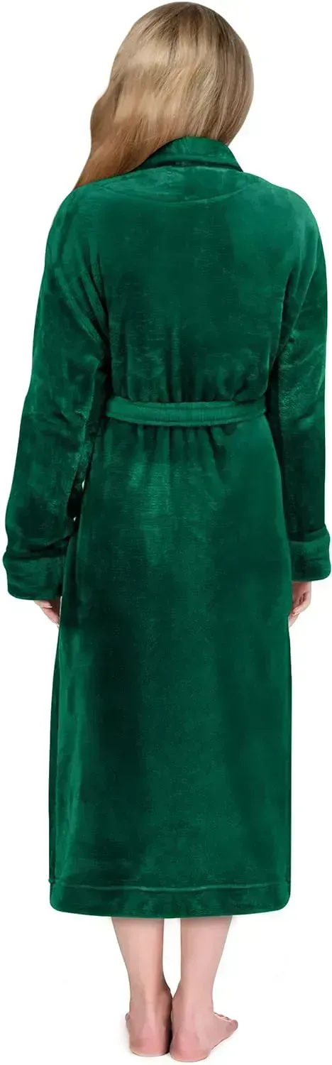 Women Fleece Shawl Collar Bathrobe - Plush Long Robe