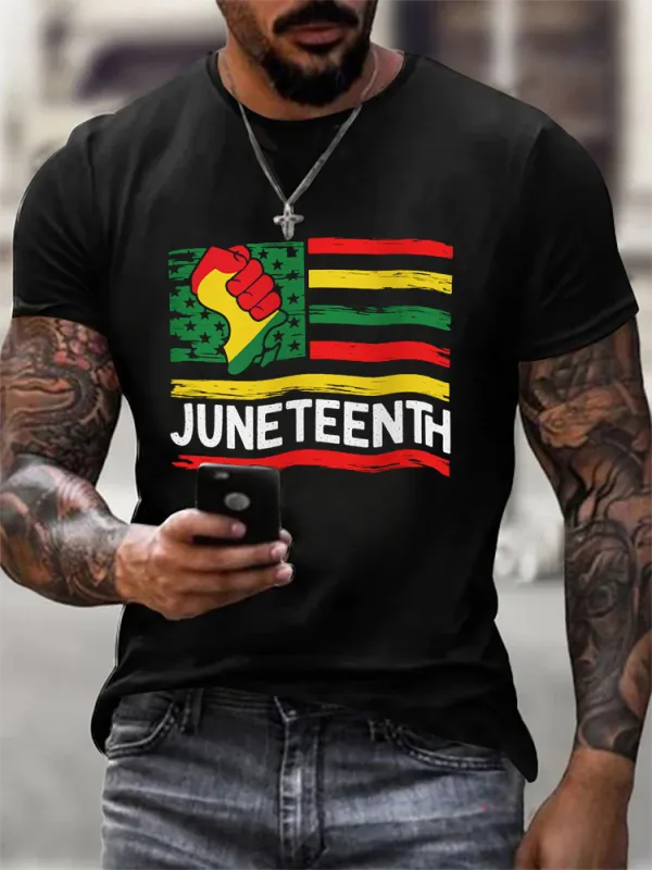 Men'S Round-Neck Short-Sleeved T-Shirt With Juneteenth Prints
