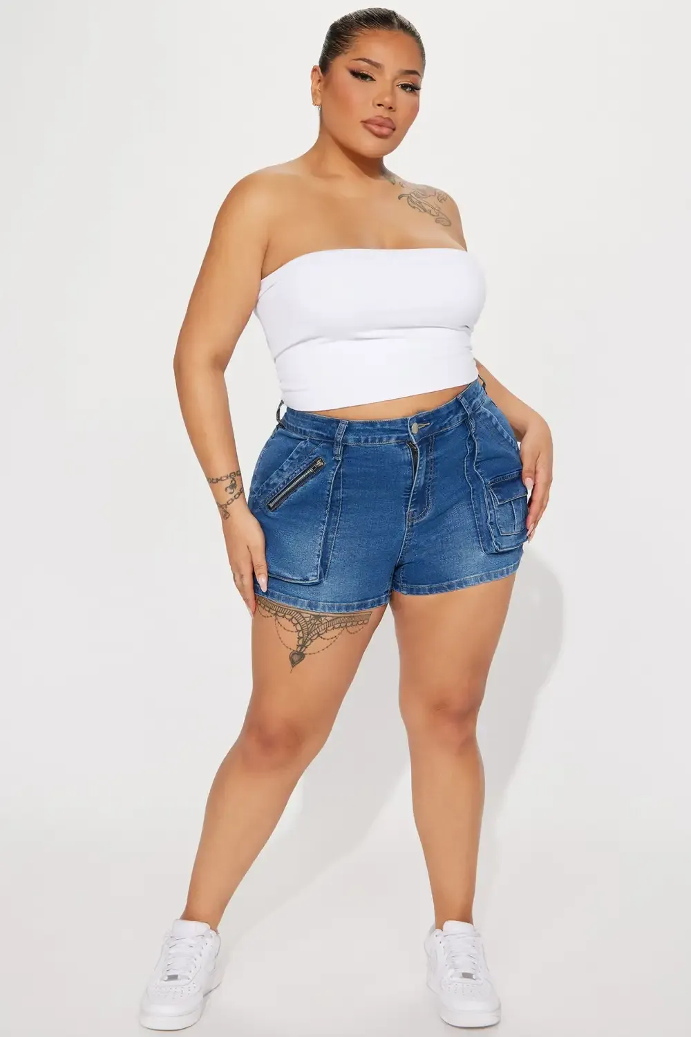 Same Girl Zip Cargo Stretch Denim Shorts - Dark Wash