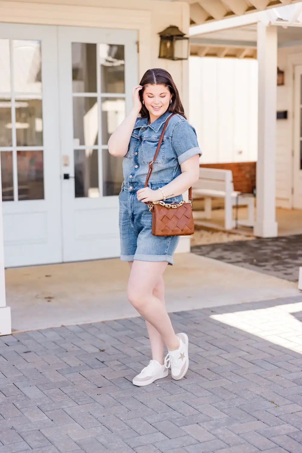 Judy Blue: Out And About Romper, Medium Wash