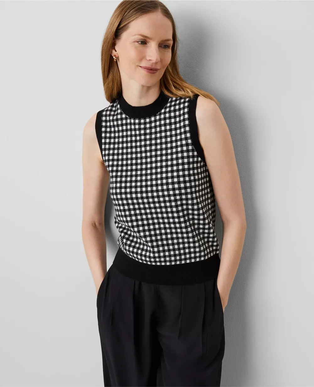 Gingham Mock Neck Sweater Shell