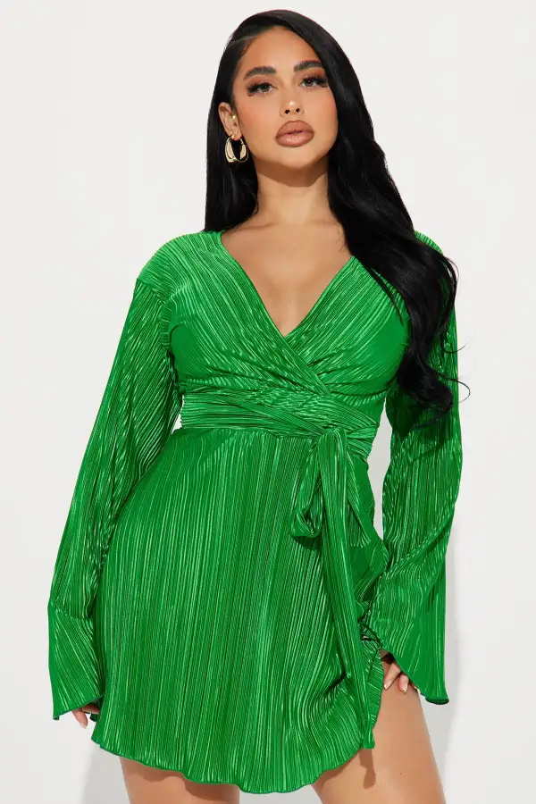 Ciara Plisse Mini Dress - Green