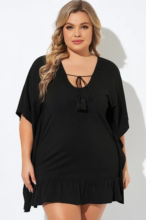 Ruffle Hem Tassel Tie Detail Cover Up Tunic