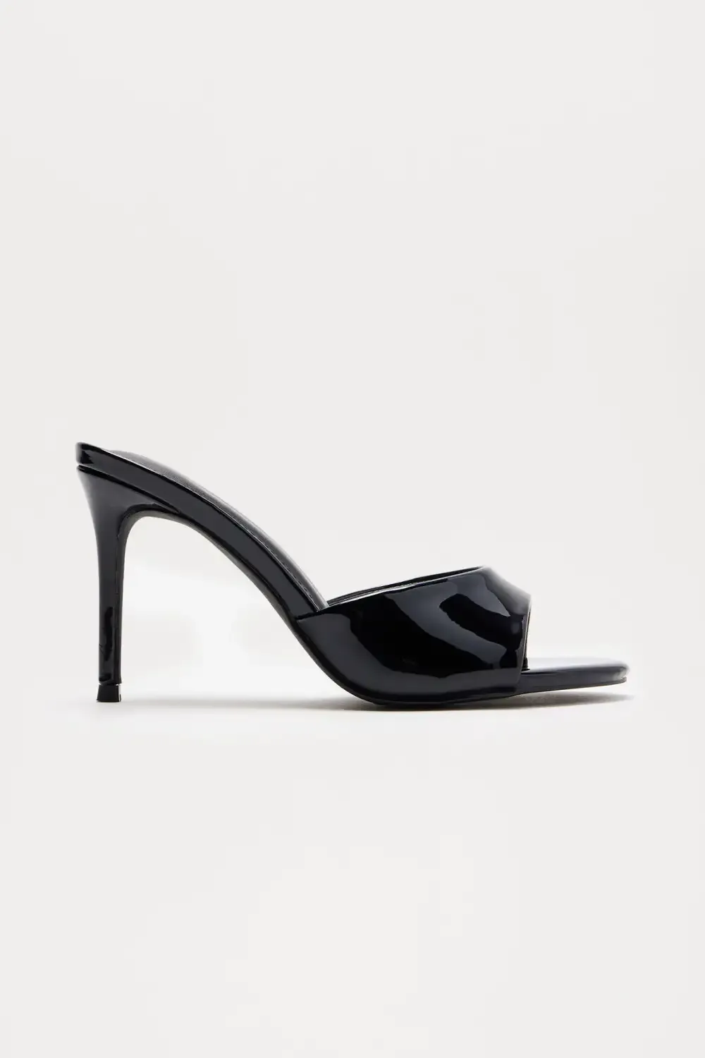 Shanley Faux Patent Stiletto Mules - Black