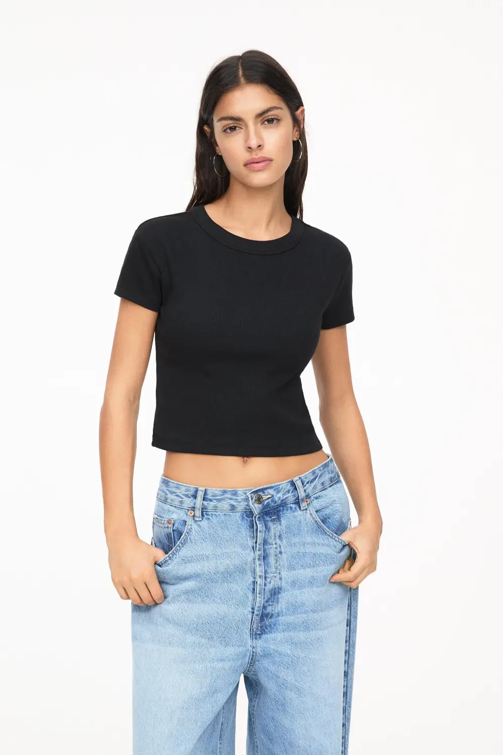 Camiseta cropped canalé