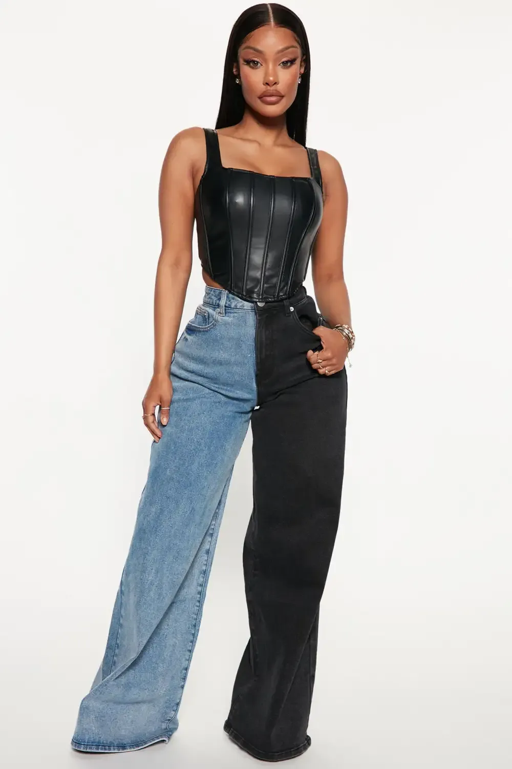 Gemini Two Tone Baggy Jeans - Blue/Black