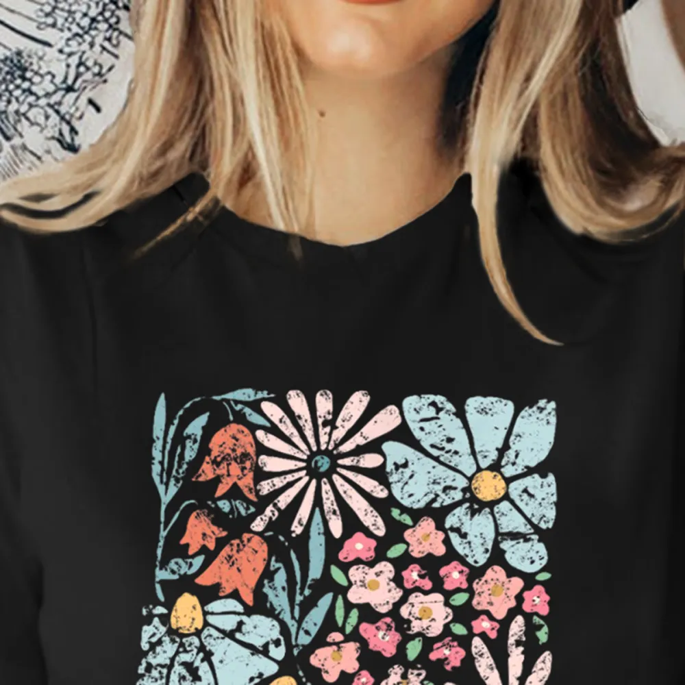 Women's Short-Sleeved Daisy Color Print T-Shirt