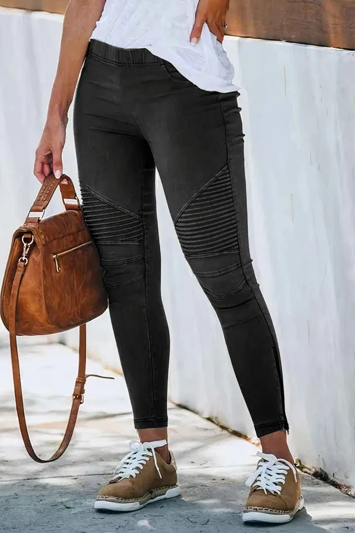 Slant Pocket Zip Side Seam Detail Mid Waist Skinny Jeans
