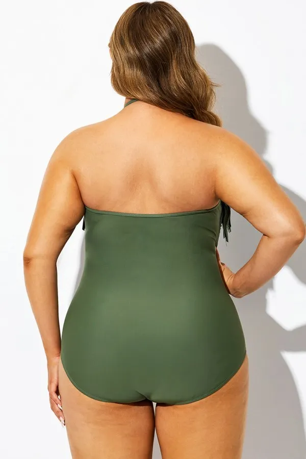 Green Fringe Bandeau One Piece Swimsuit