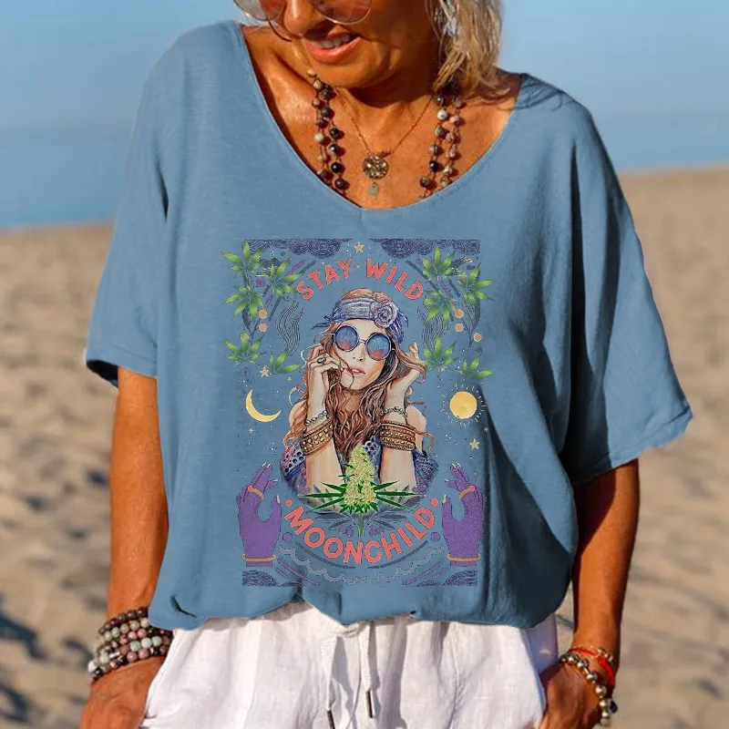 Stay Wild Moon Child Printed Hippie T-shirt
