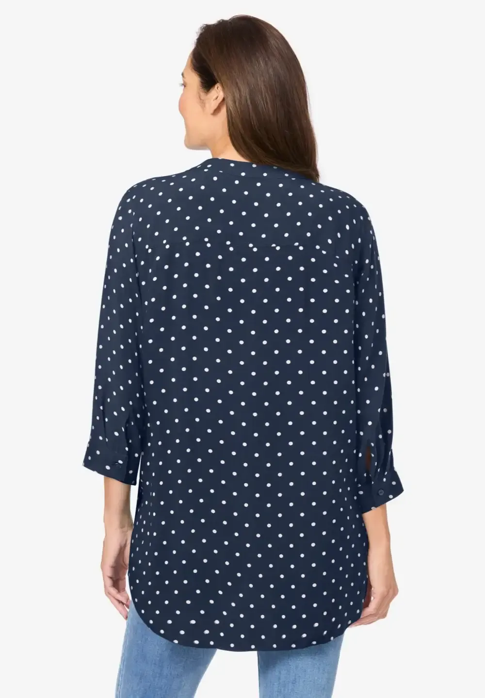 Rayon 7-Day Three-Quarter Sleeve Tab-Front Tunic