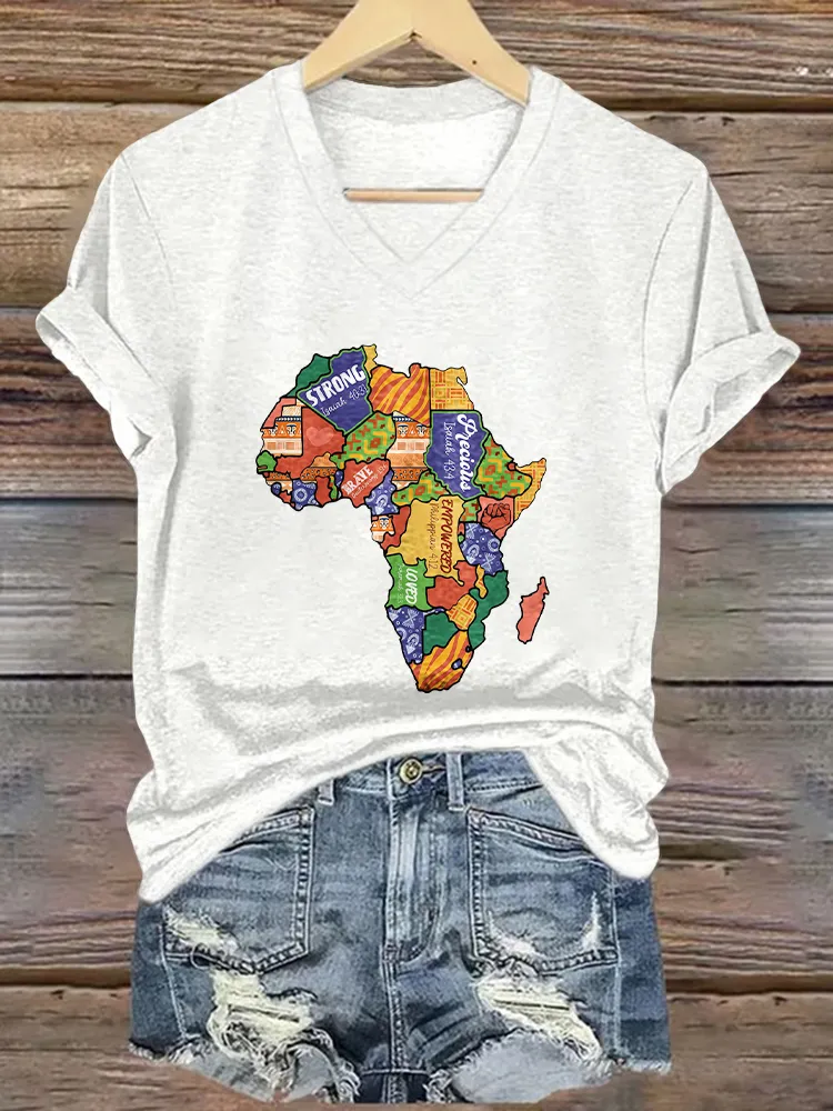 Women'S Strong God Powered Print V-Neck Short-Sleeved T-Shirt
