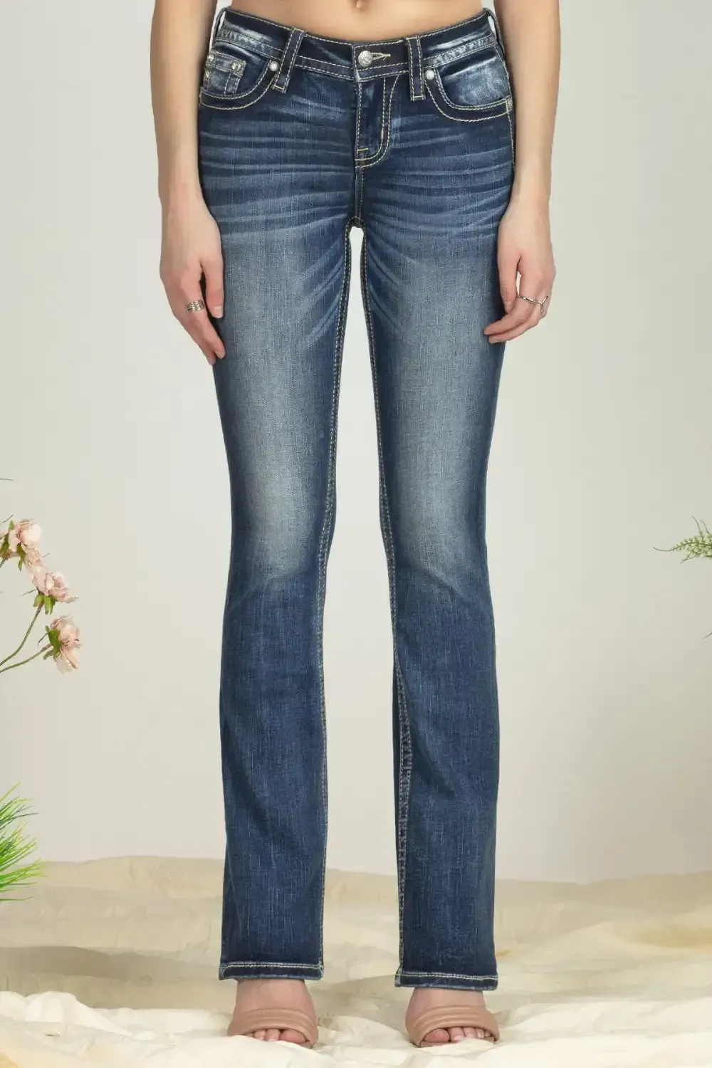 Turquoise Blue Feathers Bootcut Denim
