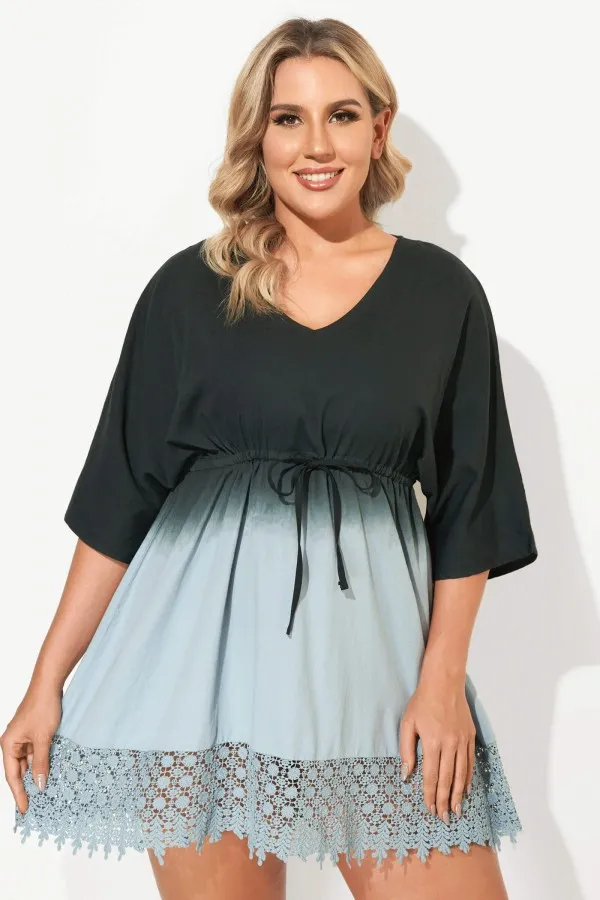 Deep V-Neck Tie-Dye Print Cover Up Dress