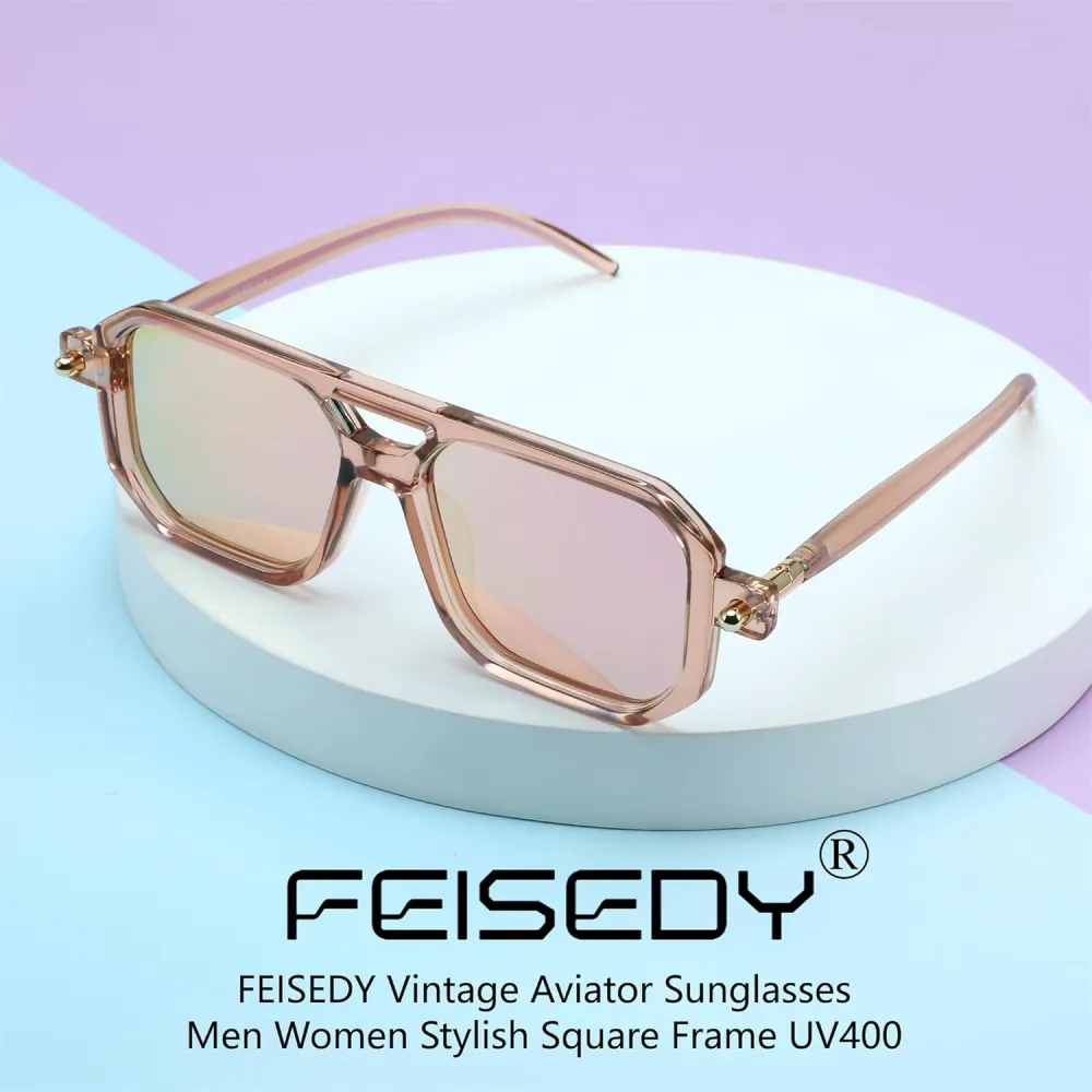 FEISEDY Vintage Square 70s Flat Aviator Sunglasses Women Men Classic Retro Stylish Frame UV400 Sunglasses B2622