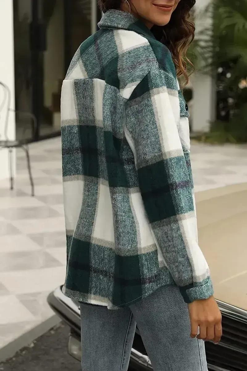 Womens Casual Plaid Shacket Button Down Long Sleeve Shirt