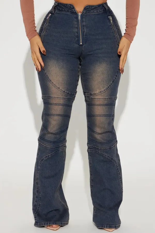 Down To Ride Stretch Moto Flare Jean - Dark Wash