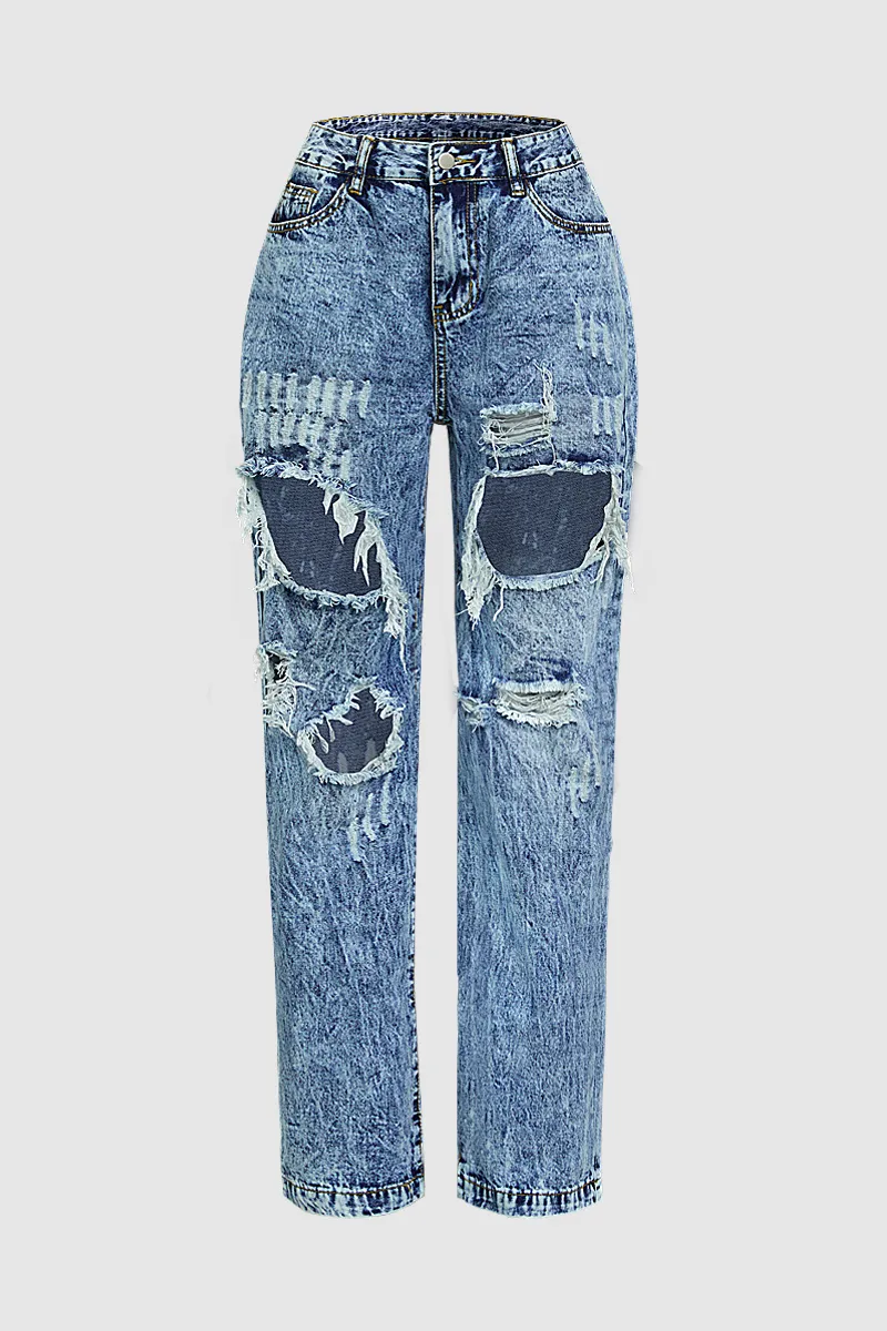 90s Vintage Cut Out High Waist Straight Leg Baggy Jeans