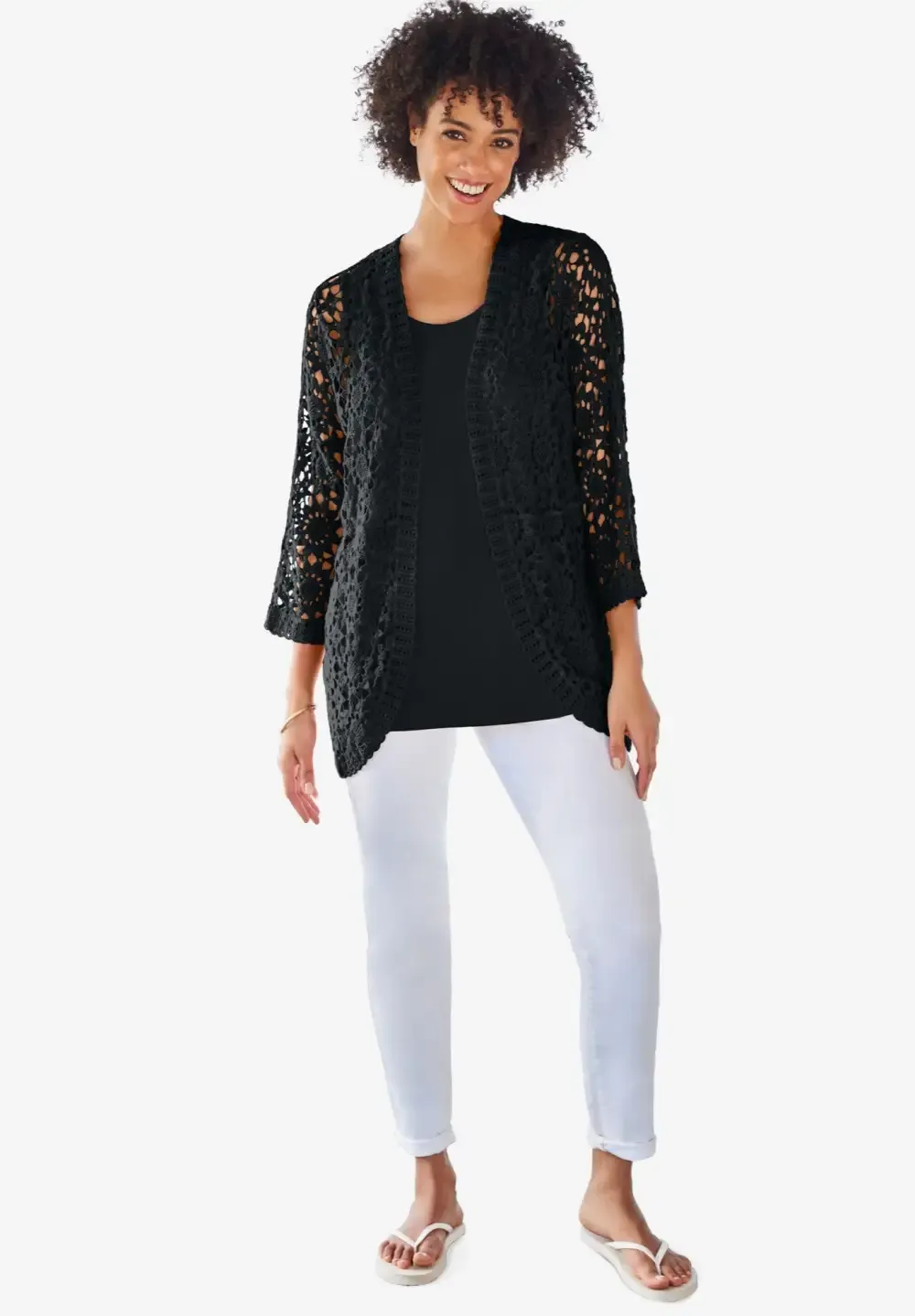 Curved Hem Pointelle Cardigan