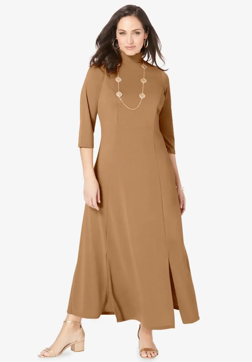 Mockneck Slit Maxi Dress