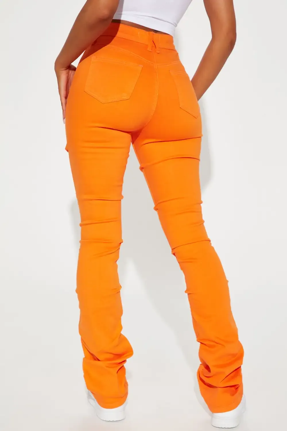 See Me High Rise Stacked Straight Leg Jeans - Orange