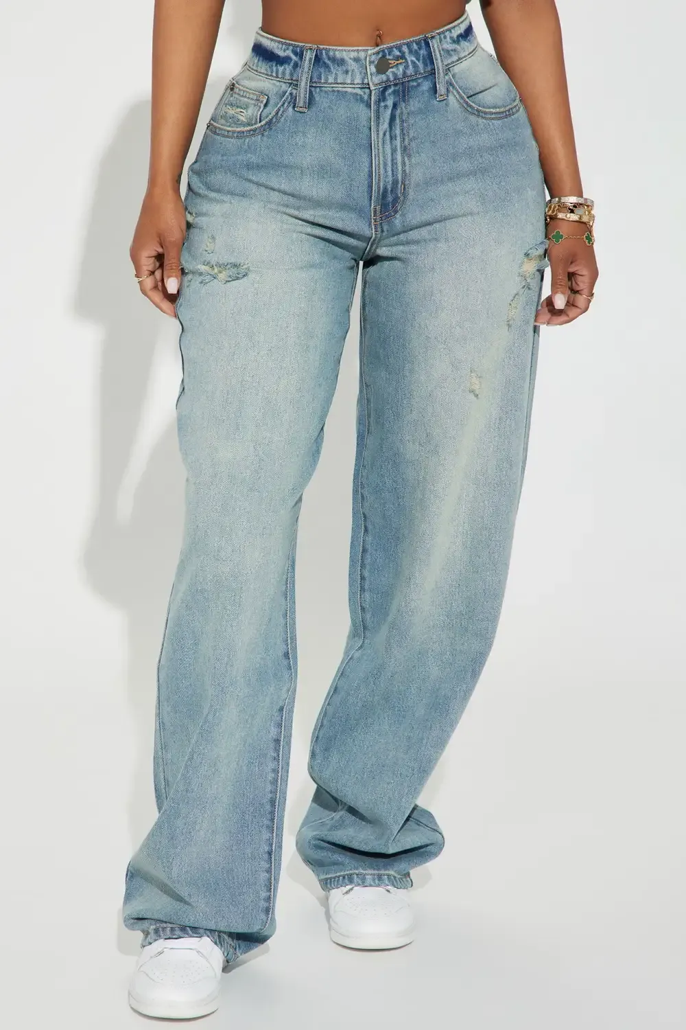 Call My Agent Non Stretch Baggy Jeans - Light Wash