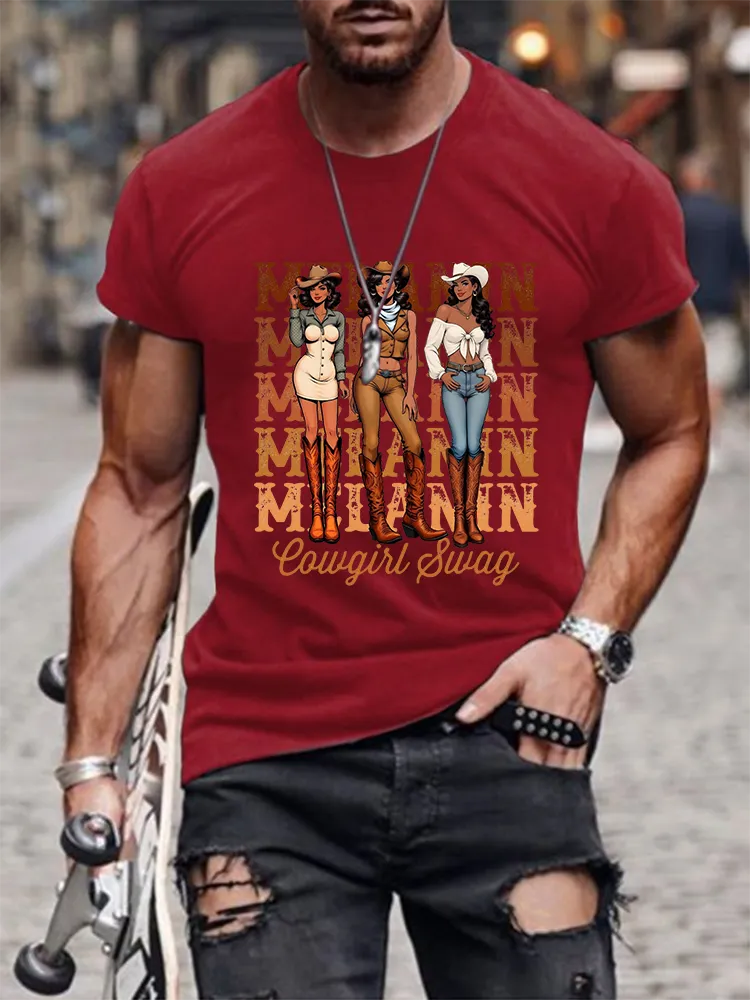 Men'S Round-Neck Short-Sleeved T-Shirt With Cowgirl Bwag Prints