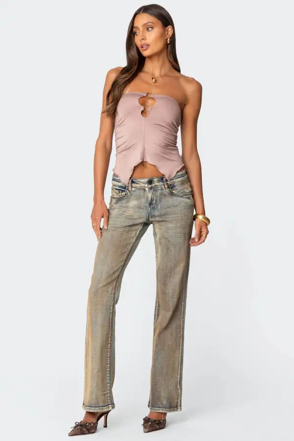 Ring Cut Out Asymmetric Strapless Top