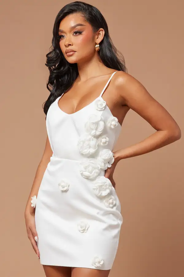 Kiera Ann Floral Mini Dress - White