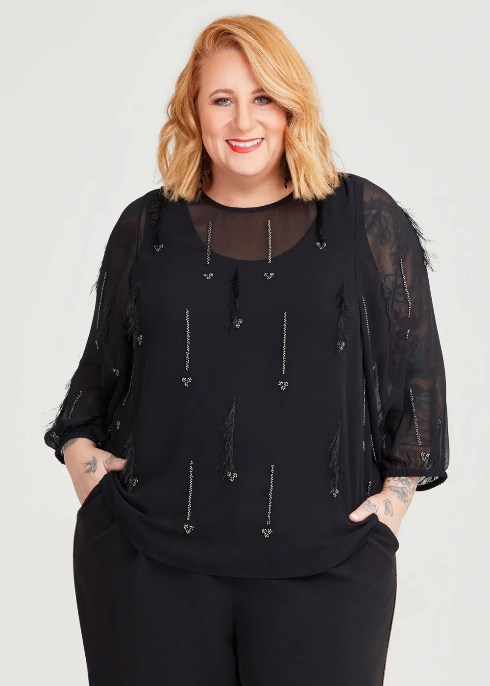 Embellished Sheer Blouse