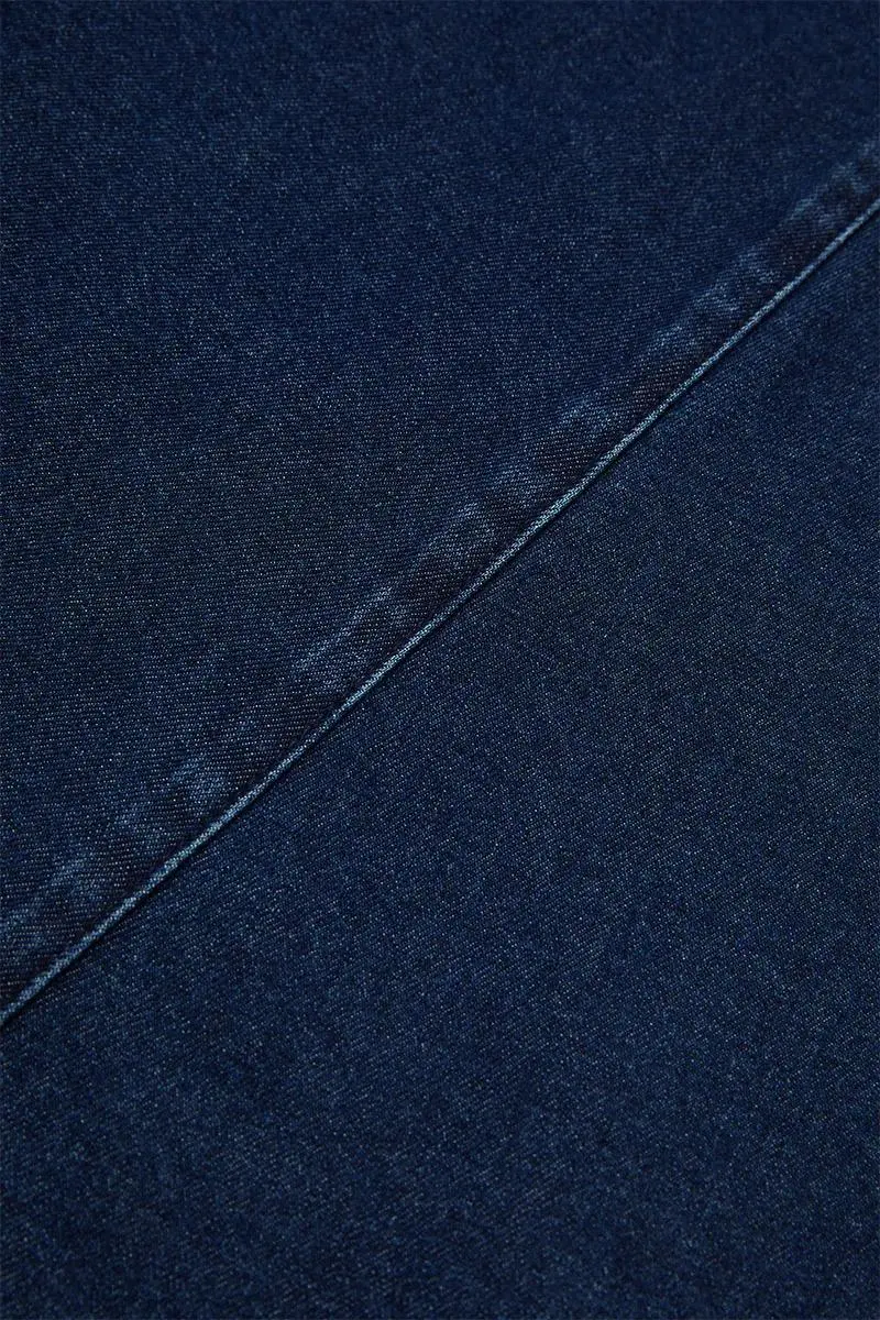 Wash Stitch Detail High Rise Long Denim Skirt Without Belt