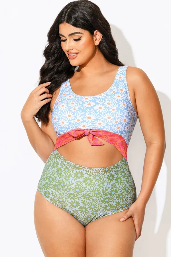 Daisy Patch Printed Knotted One Piece Swimsuit